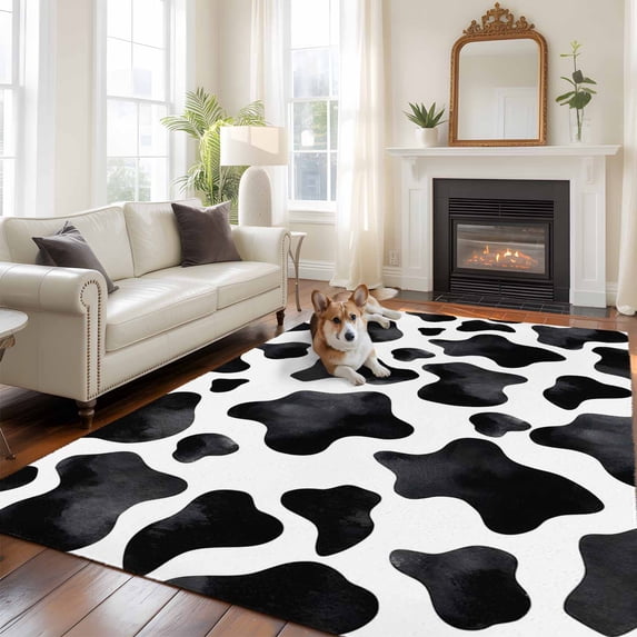 Farm Cow Print Large Area Rugs 8x10 ft Country Black and White Cowhide Animal Patterned Washable Rug Non Slip Indoor Carpet Absorbent Floor Mat for Living Room Bedroom Dining Room