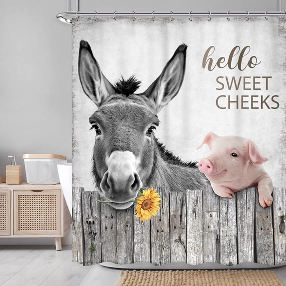 Farm Cow Shower Curtain 60Wx72H Inch Funny Vintage Bull Cattles Western Animal Rustic Wooden Shower Curtain Bathroom Set Country Nature Waterproof Bath Decoration Accessories Home Decor