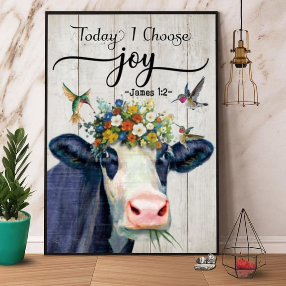 Farm Cow Today I Choose Joy Hummingbird Paper Poster No Frame Matte Wall Art Decor 11 x 17 Inch Poster