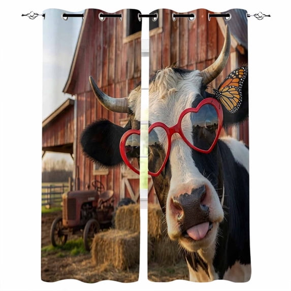 Farm Cows Blackout Curtains 96 Inches Long, Farmhouse Barn Funny Animals Butterfly Thermal Insulated Black Out Curtains, Darkening Window Curtain Drapes for Bedroom Living Room 52"x96" 2 Panels