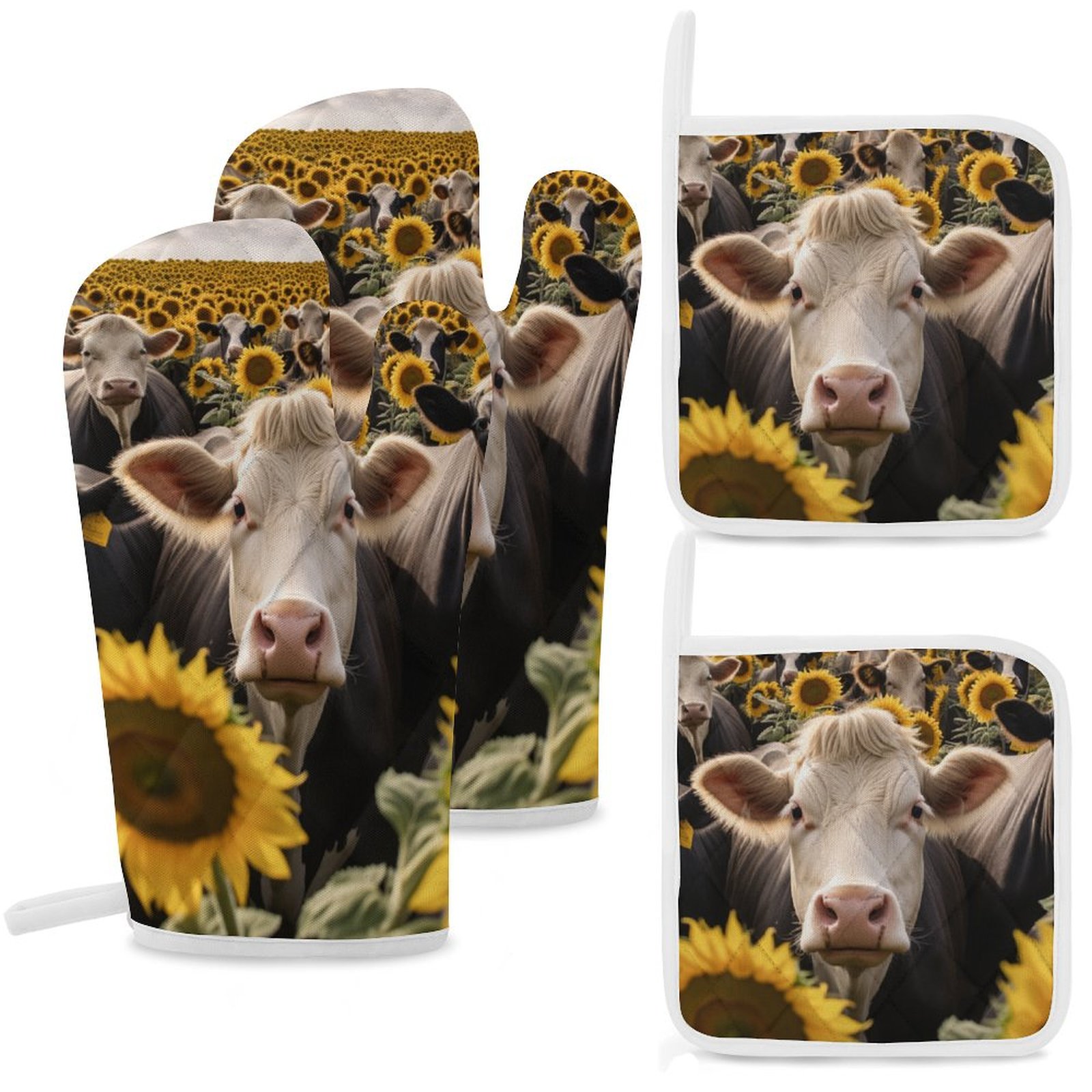 Farm Cows Oven And Pot Holders Sets, Heat Resistant Pads Kitchen Decor for Cooking Baking BBQ Grilling, Christmas Kitchen Gifts