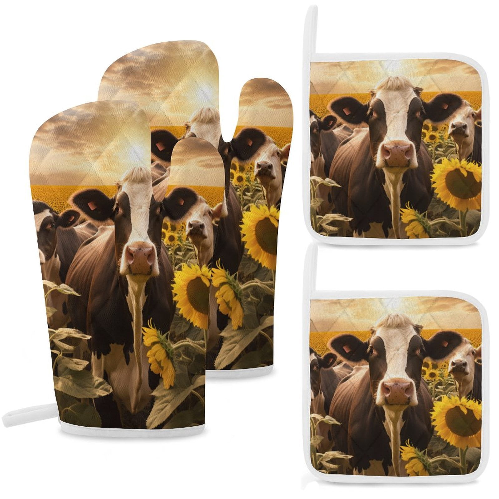 Farm Cows Oven Mitt And Pot Holder Set Oven Glove for Kitchen Baking Cooking Grilling