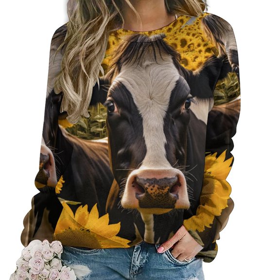 Farm Cows Womens Casual Crewneck Sweatshirt Long Sleeve Tops Cute Pullover Loose Fit