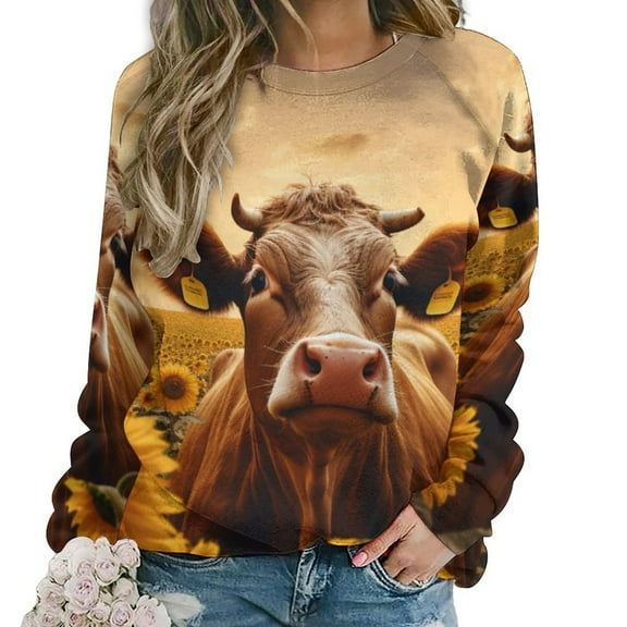 Farm Cows Womens Casual Crewneck Sweatshirt Long Sleeve Tops Cute Pullover Loose Fit