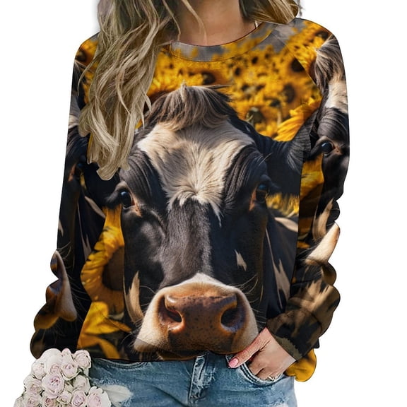 Farm Cows Womens Casual Crewneck Sweatshirt Long Sleeve Tops Cute Pullover Loose Fit