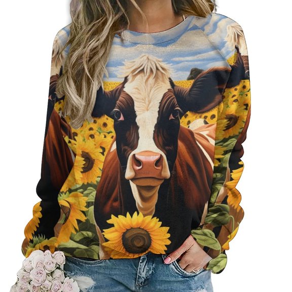Farm Cows Womens Casual Crewneck Sweatshirt Long Sleeve Tops Cute Pullover Loose Fit