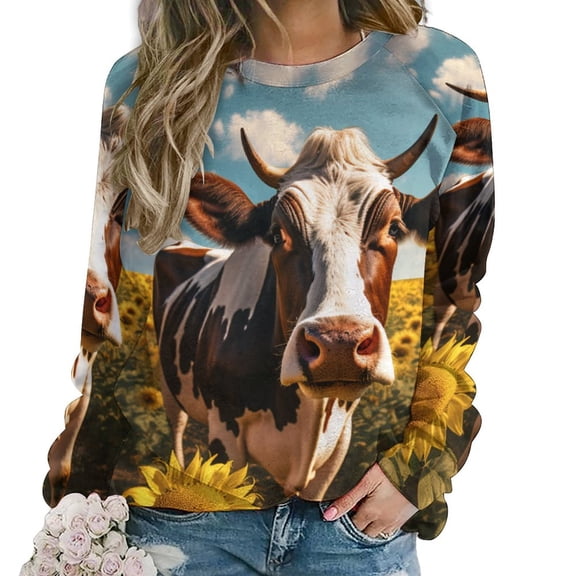 Farm Cows Womens Casual Crewneck Sweatshirt Long Sleeve Tops Cute Pullover Loose Fit