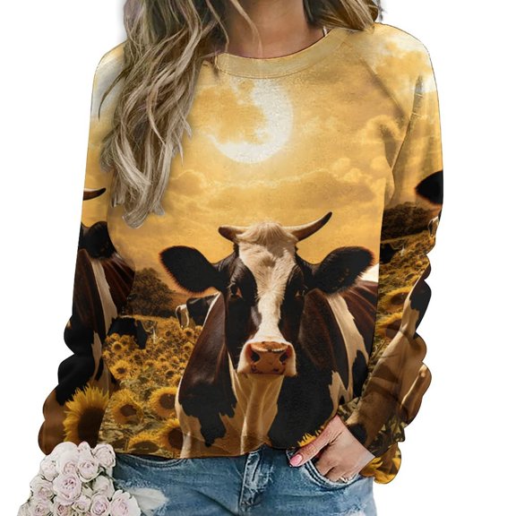 Farm Cows Womens Oversized Sweatshirts Hoodies Crewneck Casual Tops Comfy FallWinter Clothes 2024