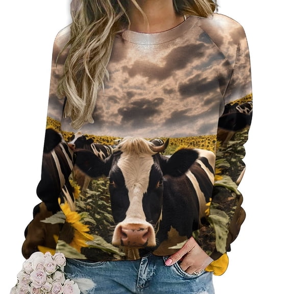 Farm Cows Womens Oversized Sweatshirts Hoodies Crewneck Casual Tops Comfy FallWinter Clothes 2024