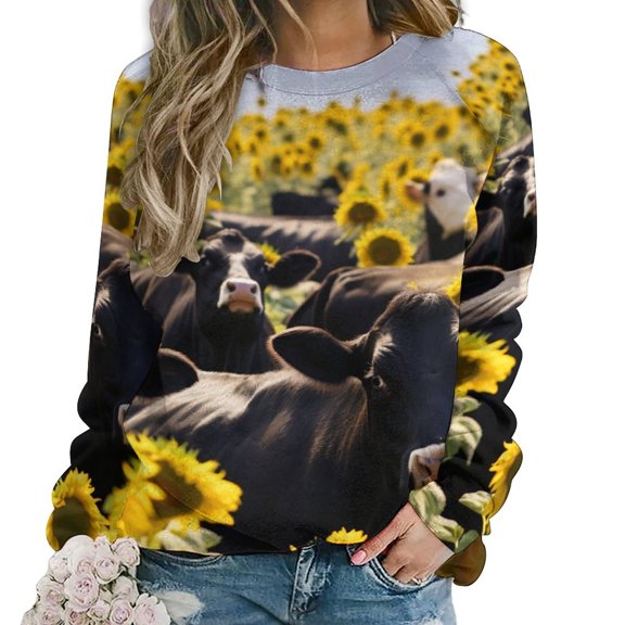 Farm Cows Womens Oversized Sweatshirts Hoodies Crewneck Casual Tops Comfy FallWinter Clothes 2024