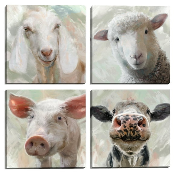 Farm Critters I, II, III, IV by Studio Arts Set of 4 Canvas Prints, 1.5" x 12"