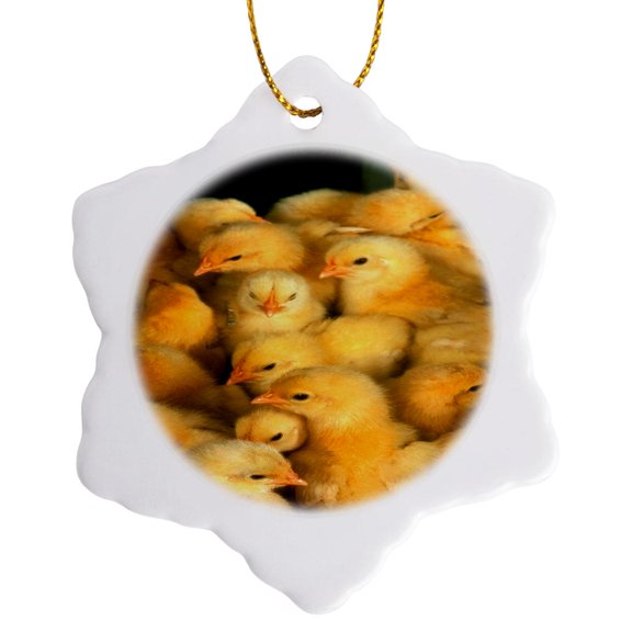 3drose, Farm Cute Baby Yellow Spring Chicks, 3 inch Snowflake Porcelain Ornament