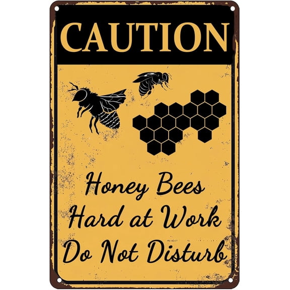 Farm Decor Creative Tin Sign Retro Wall Decor Caution Honey Bees Hard At Work Do Not Disturb Metal Signs for Garden Garage Home Bars Cafes Club Man Cave 12 X 8 Inch