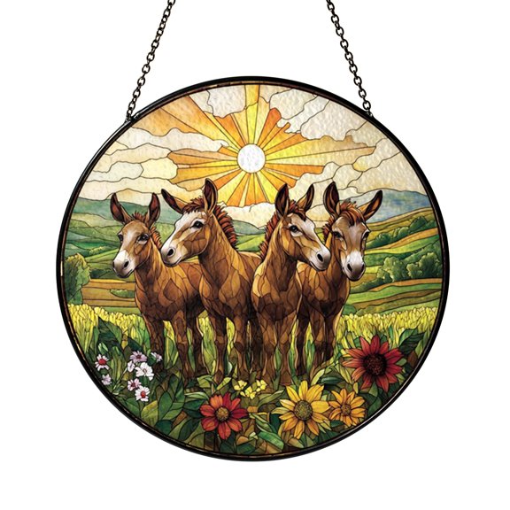 Farm Donkey Decorative Window Hanging – Stained Glass Style