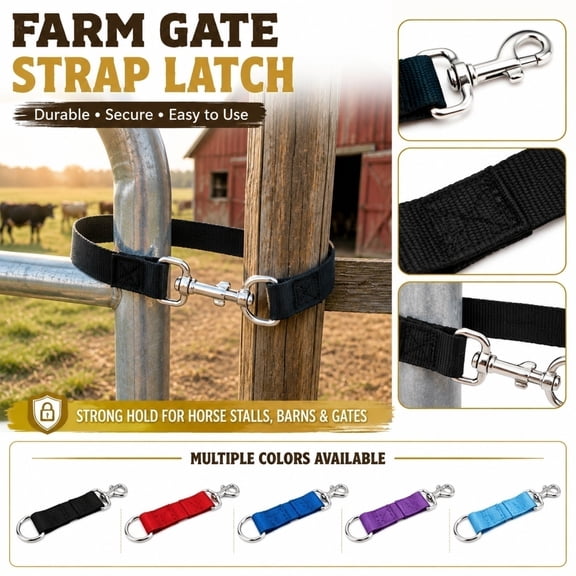 Farm Door Hardware & Locks, 20 Inch Sky Blue Nylon Strap Gate Latch, Stainless Steel Metal Hardware Loop Anchor Strap, Multi-Use Pet Leash Extension Pet Restraint, Heavy Duty
