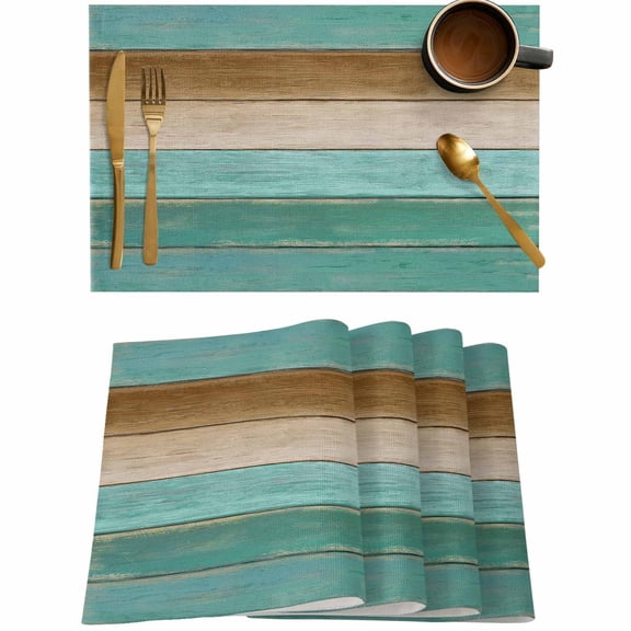 Farm Duck Green Wood Board Placemats Set of 4,Wipeable Washable Table Mats for Dining Tables,Farmhouse Retro Wooden Place Mats for Kitchen Event Party Tabletop Decor