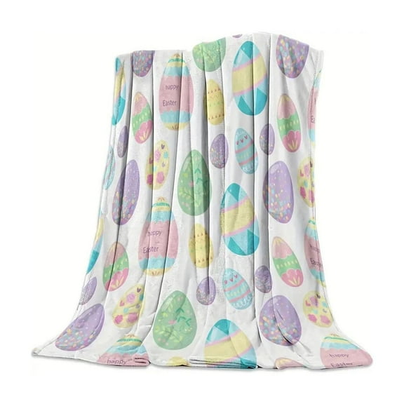 Farm Easter Eggs Flannel Fleece Throw Blanket Soft Cozy Blankets, 40"x27" Colorful Egg Pattern Lightweight Blanket for Bedroom Living Room Couch Sofa