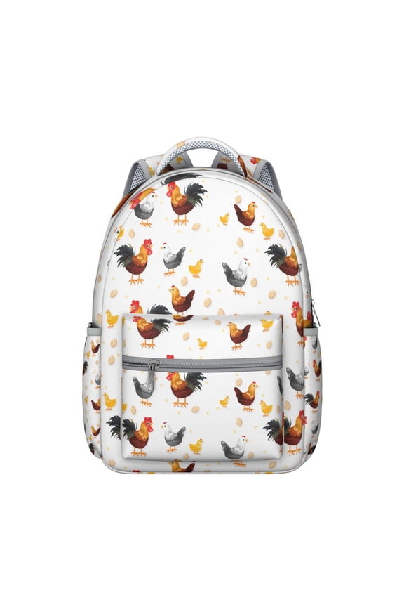 Farm Egg and Chicken Print Student Backpack Rustic Cartoon Hen Chick Pattern Bookbag for Student Coop School Bag