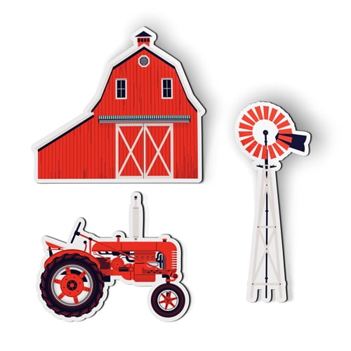 Farm Elements Red Barn Tractor Windmill Set of 3 - 4" each Magnets for Car Locker Refrigerator