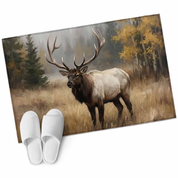 Farm Elk Bathroom Rug Washable 2x3 Entryway Rug Non Slip Farmhouse Animals Lodge Forest Wilderness Front Door Mat Low Pile Indoor Doormat Throw Floor Carpet for Kitchen Bedroom Entrance