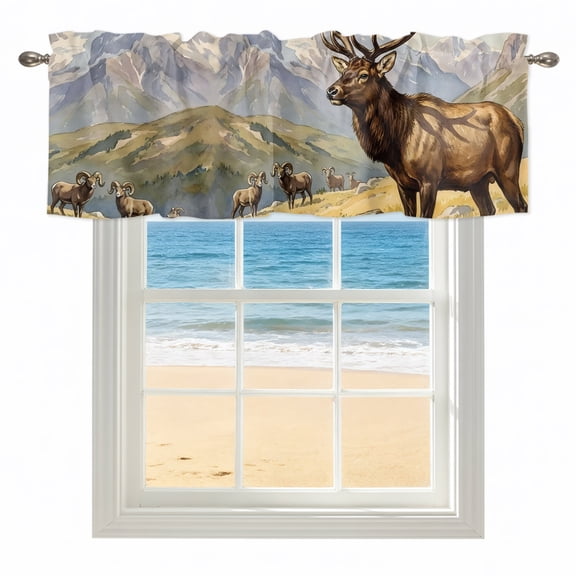 Farm Elk Kitchen Valances for Windows 54x18 Inch Kitchen Curtains Valances Rod Pocket Mountain Lodge Farmhouse Forest Wilderness Bathroom Window Valances for Window Treatment Decor
