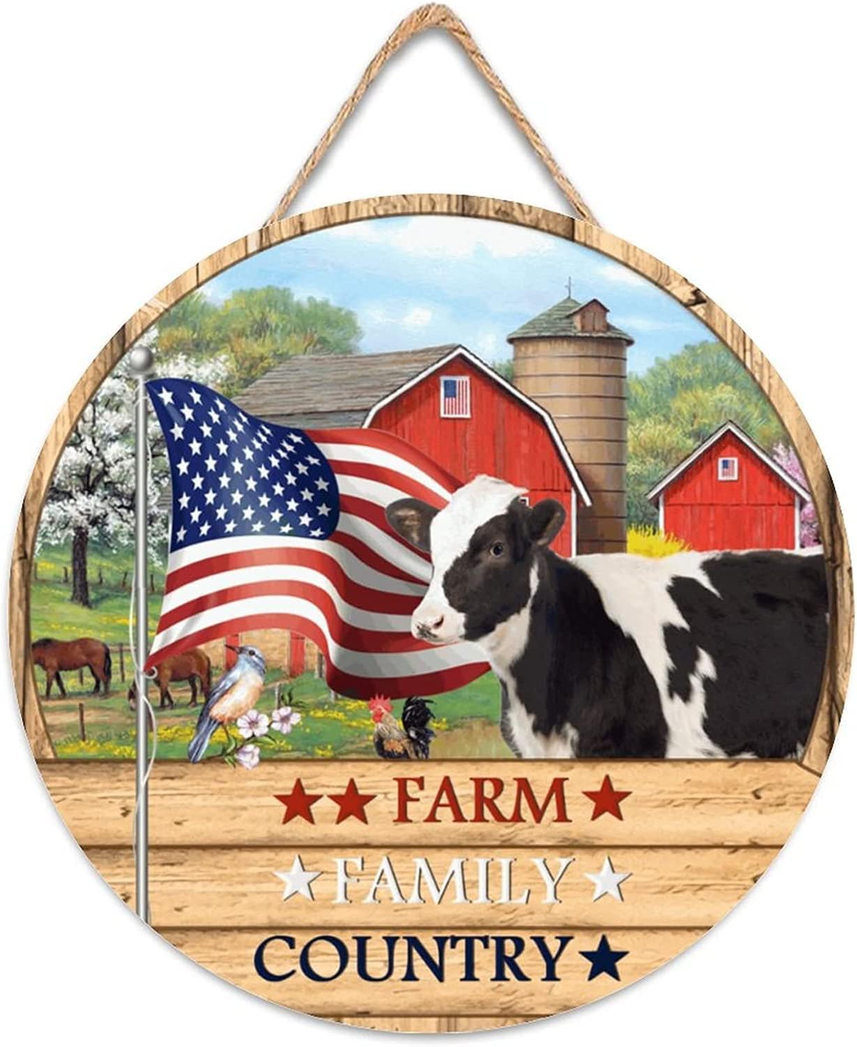 Farm Family Country Sign, Wooden Cows Flag Sign, Printed Wood Wall Art ...
