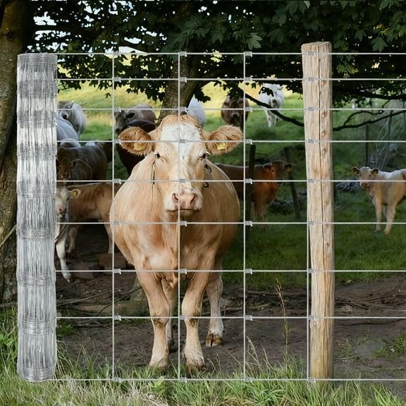 Farm Fence 5ft x 164ft Galvanized Wire Fencing, Cattle Fence, Deer Fence, Heavy Zinc Coating Farm Fence Used to Hog Goat Fencing for Yard Garden and Field