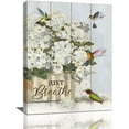 thumbnail image 1 of Farm Flower Bathroom Decor Wall Art Rustic Farmhouse Floral Hummingbird Just Breathe Wooden Pictures Wall Decor Canvas Painting Prints Artwork Home Decorations Framed for Bedroom Kitchen 16"x20", 1 of 1