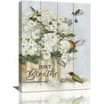thumbnail image 1 of Farm Flower Bathroom Decor Wall Art Rustic Farmhouse Floral Hummingbird Just Breathe Wooden Pictures Wall Decor Canvas Painting Prints Artwork Home Decorations Framed for Bedroom Kitchen 12"x16", 1 of 1