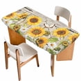 thumbnail image 1 of Farm Flowers Table Cloths for 4 Foot Rectangle Tables, Retro Sunflowers Barn Doors Butterfly Wood Board Patio Waterproof Elastic Fitted Tablecloths, Washable Rectangular Table Cover for Camping, 1 of 8