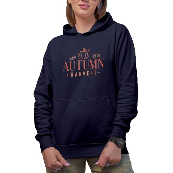 Farm Fresh Autumn Harvest feat. a Pumpkin Art Merch Gift, Navy Blue Hooded Sweatshirt or Hoodie, Small