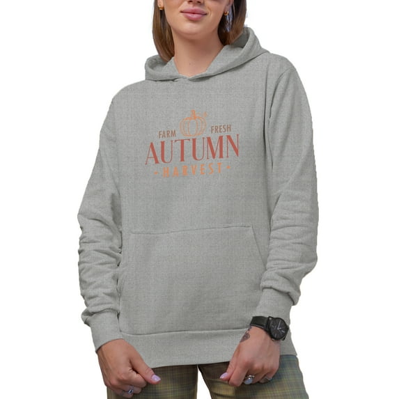 Farm Fresh Autumn Harvest with a Pumpkin Art Merch Gift, Heather Grey Hooded Sweatshirt or Hoodie, Large
