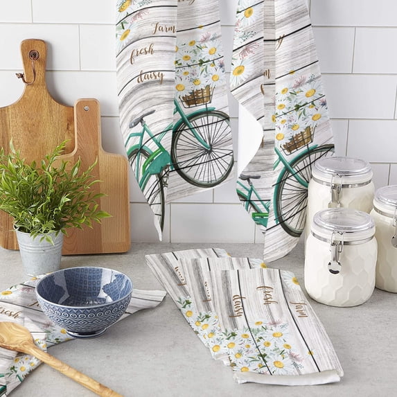 Farm Fresh Bicycle Daisy Plank Flower Kitchen Towels Household Kitchen Tools Accessories Microfiber Wiping Towel Cleaning Cloth