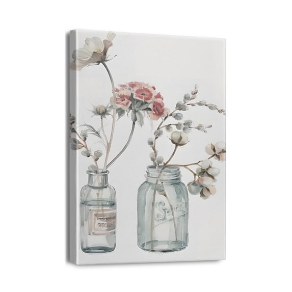 Farm Fresh Bottles & Plants Wall Art, 12x16in, Charming Wood Texture, Multicolor Design - Perfect Accent Piece for Your Living Room