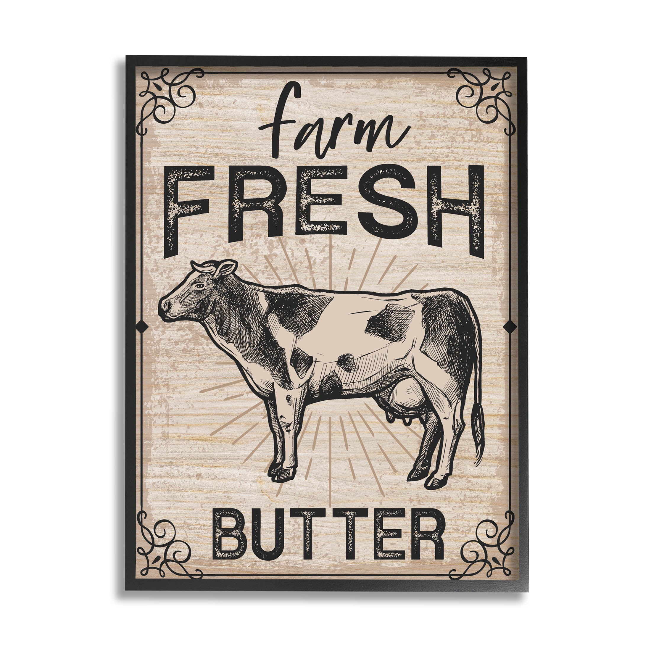 Farm Fresh Butter Vintage Sign Animals & Insects Graphic Art Black Framed Art Print Wall Art