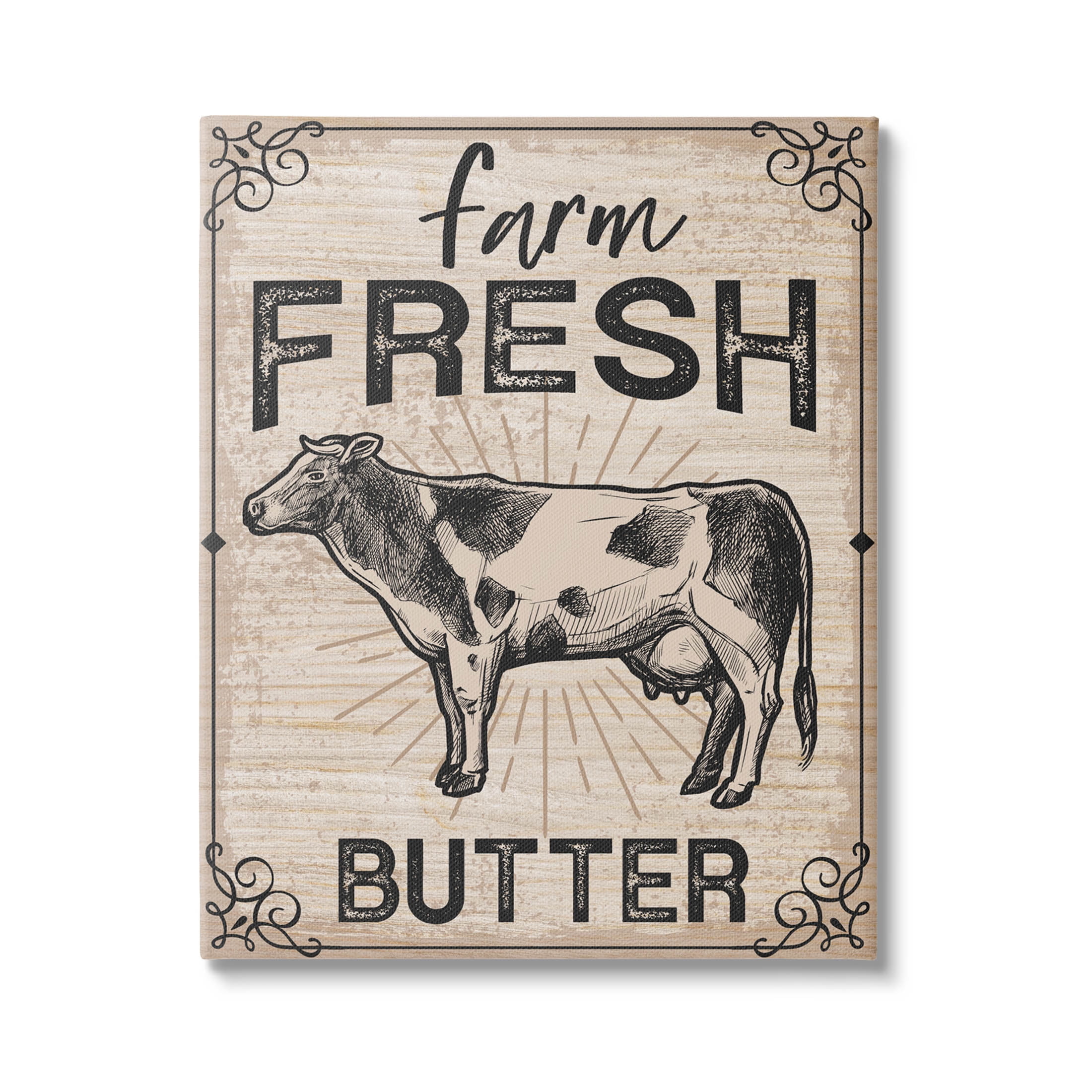 Farm Fresh Butter Vintage Sign Animals & Insects Graphic Art Gallery Wrapped Canvas Print Wall Art