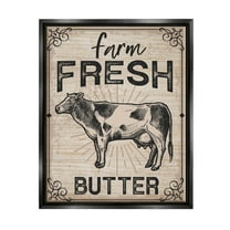 Farm Fresh Butter Vintage Sign Animals & Insects Graphic Art Jet Black Framed Art Print Wall Art