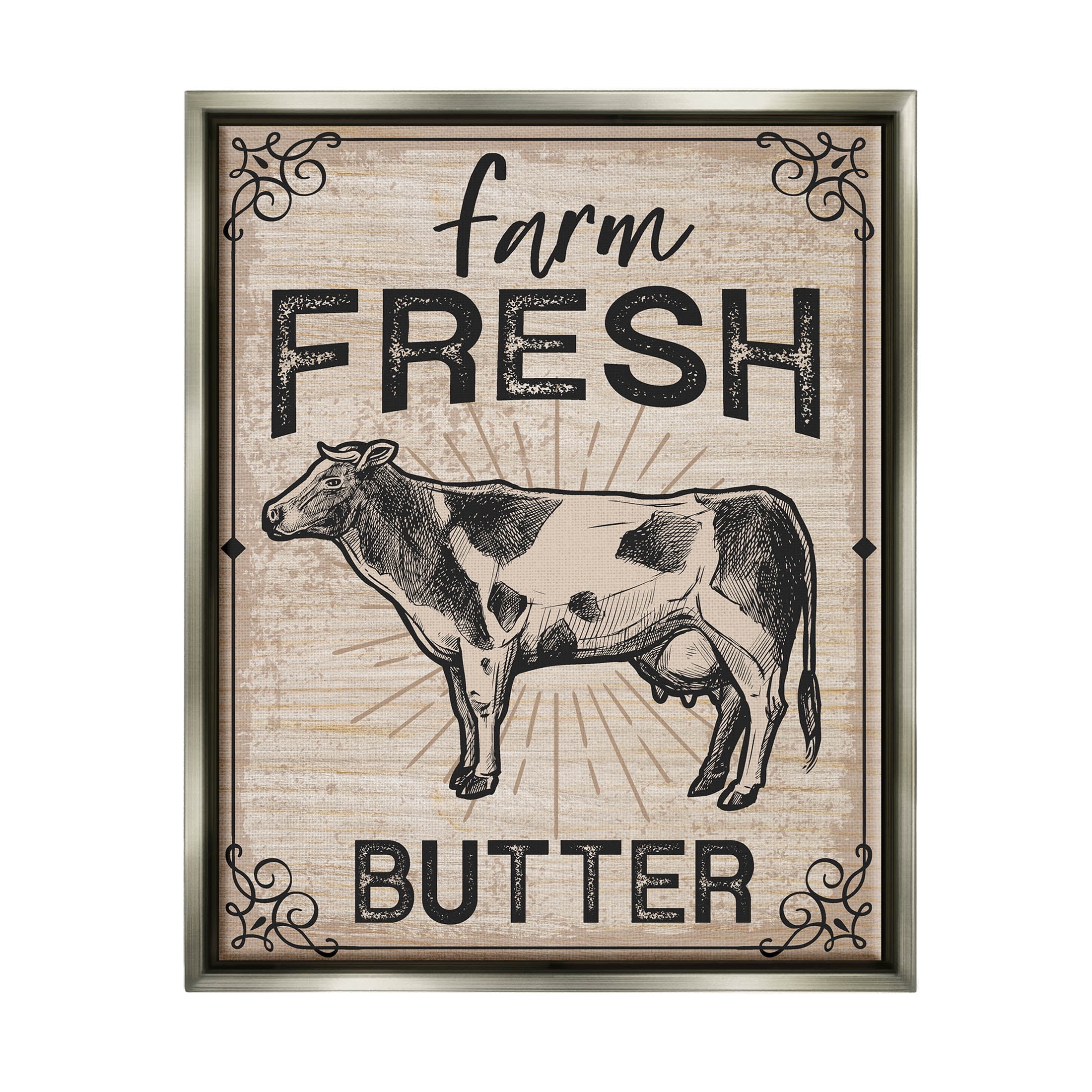 Farm Fresh Butter Vintage Sign Animals & Insects Graphic Art Luster Gray Framed Art Print Wall Art