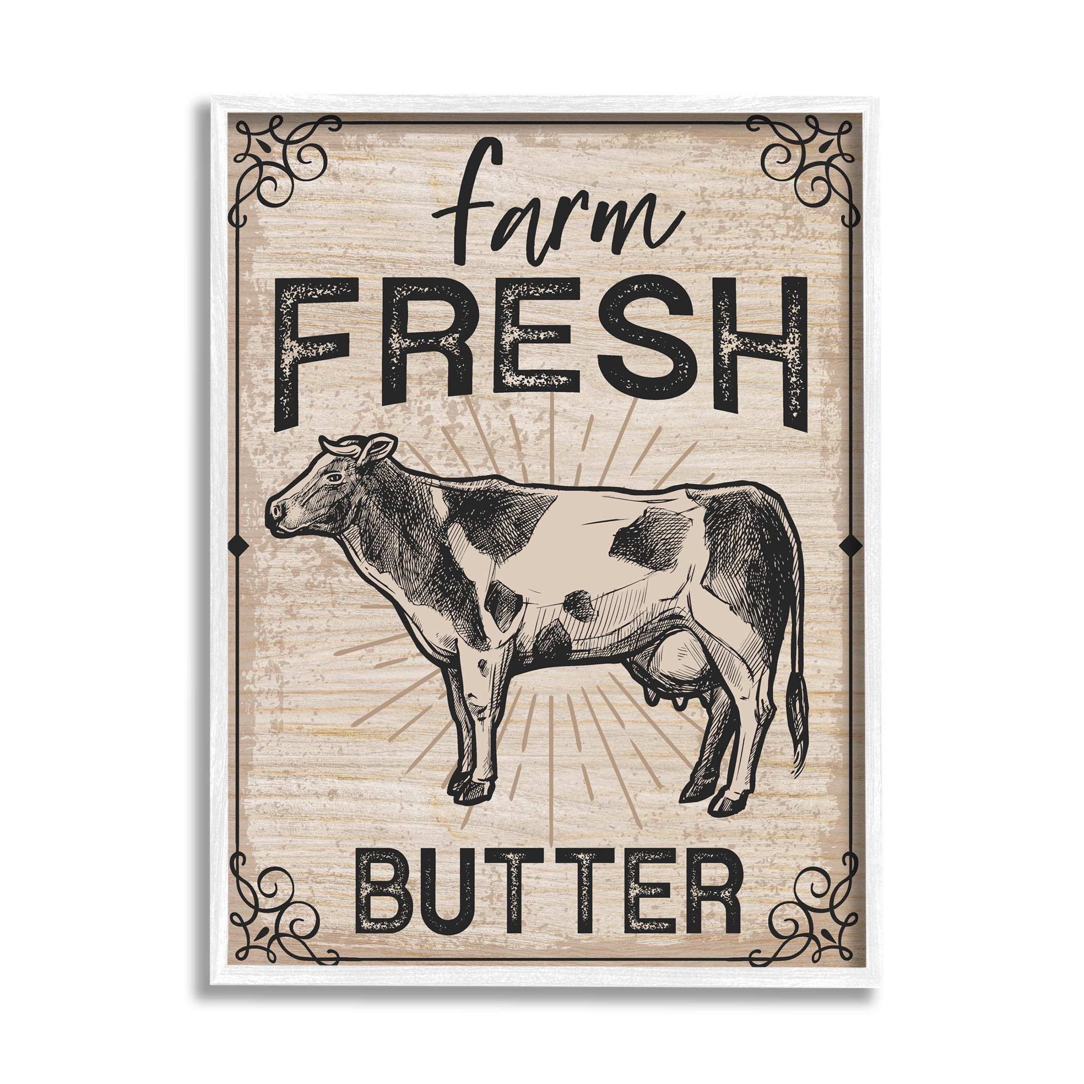 Farm Fresh Butter Vintage Sign Animals & Insects Graphic Art White Framed Art Print Wall Art