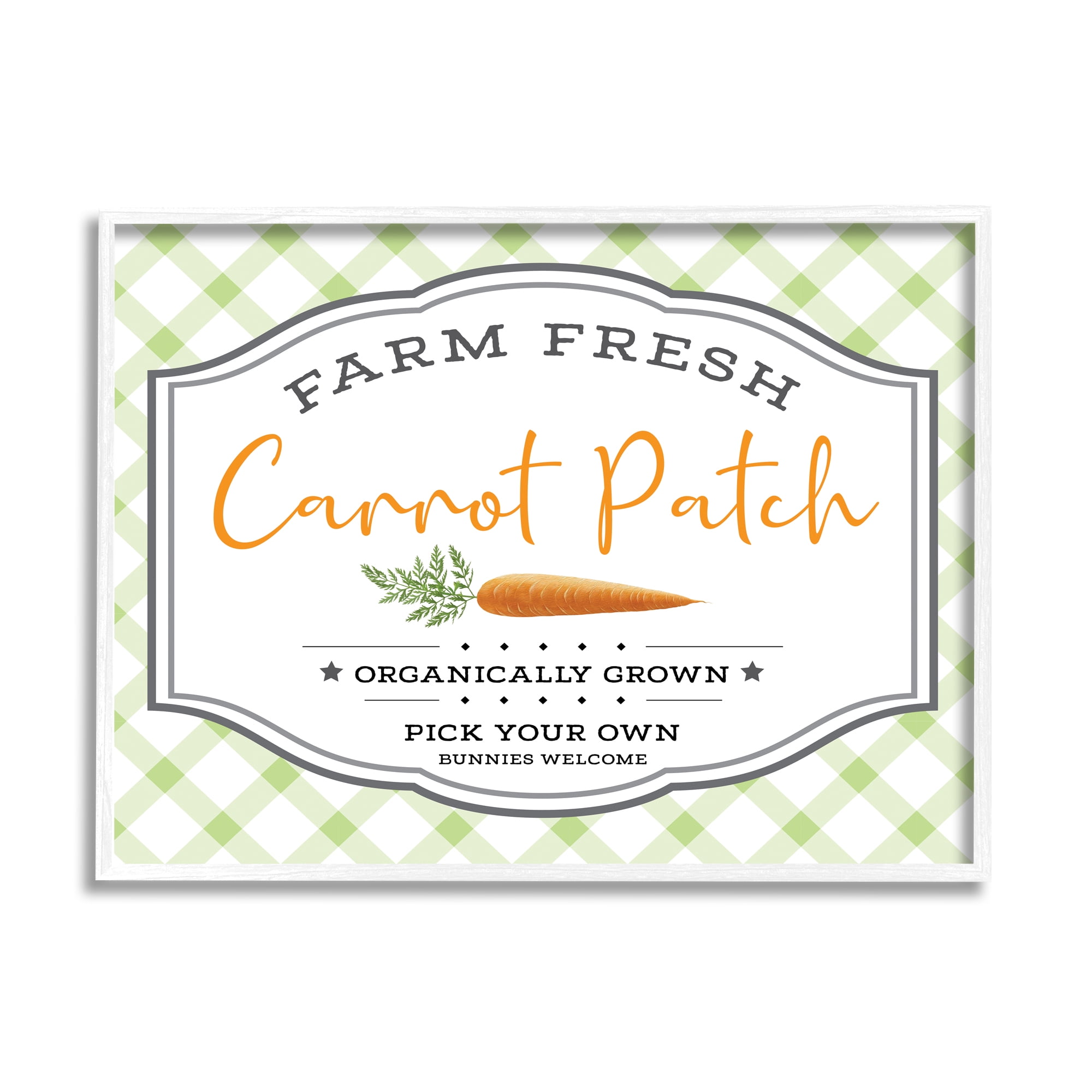 Stupell Industries Farm Fresh Carrot Patch Country Sign Green Plaid, 24 x 30, Designed by AE Design