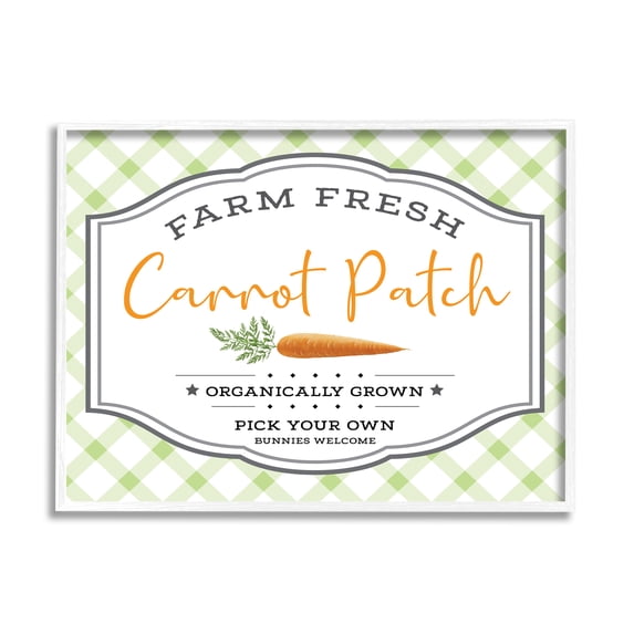 Stupell Industries Farm Fresh Carrot Patch Country Sign Green Plaid, 24 x 30, Designed by AE Design