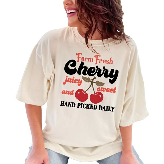 Farm Fresh Cherry Juicy Sweet Hand Picked Daily T-Shirt, Cute Fruit Graphic Tee, Vintage Style Cherry Shirt, Farmer's Shirt, Ivory Comfort Colors T-Shirt, 3XL