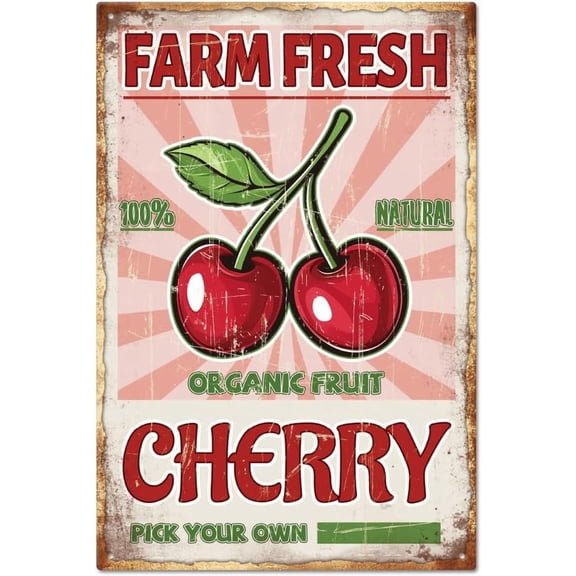 "Farm Fresh Cherry" Vintage Cherry Metal Tin Sign 12x8in/30x20cm Art Plaque Poster Wall Decor for Store Supermarket Bar Club Restaurant Cafe Vegetable Market