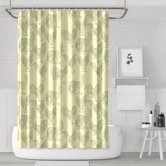 Farm Fresh Chicken Shower Curtain - Waterproof Cartoon Hen & Egg Design with Rustic Rooster Print - 72x72 Inch Fade-Resistant Bathroom Curtain with Hooks