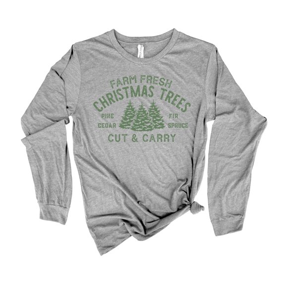 Farm Fresh Christmas Tree Cut and Carry Holiday Shirt Ladies Womens Long Sleeve T-shirt Christmas Graphic Tee-Athletic Heather-5xl