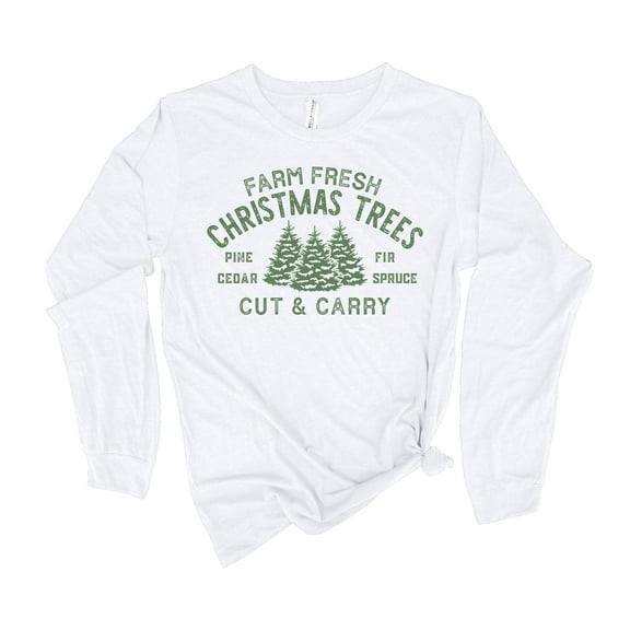 Farm Fresh Christmas Tree Cut and Carry Holiday Shirt Ladies Womens Long Sleeve T-shirt Christmas Graphic Tee-Forest Green-xl