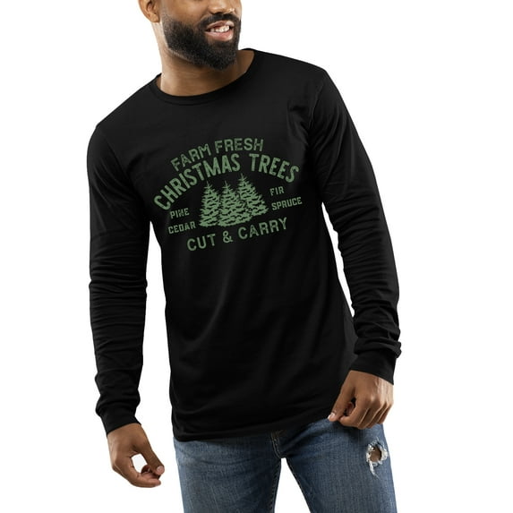 Farm Fresh Christmas Tree Cut and Carry Holiday Shirt Mens Long Sleeve T-shirt Christmas Graphic Tee-Black-xl