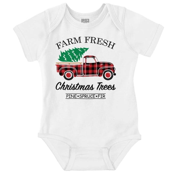 Farm Fresh Christmas Tree Plaid Truck Baby Romper Boys or Girls Brisco Brands 6M