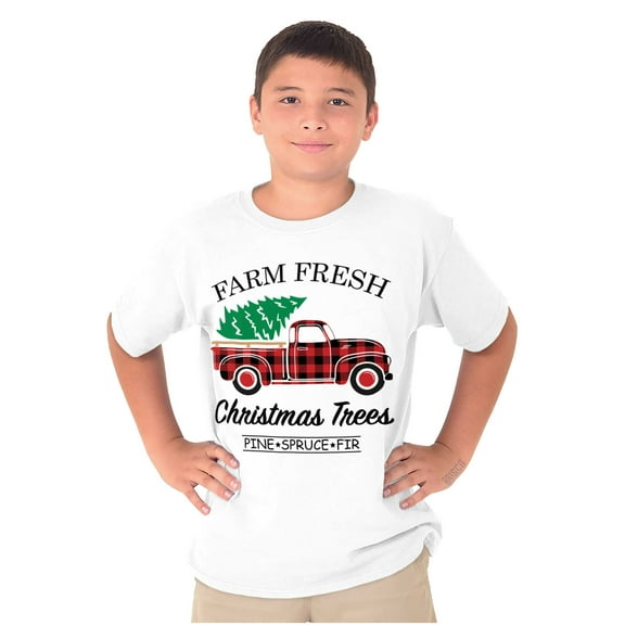 Farm Fresh Christmas Tree Plaid Truck Crewneck T Shirts Boy Girl Brisco Brands S