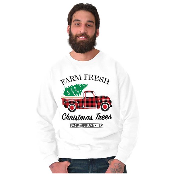 Farm Fresh Christmas Tree Plaid Truck Unisex Plus Fleece Graphic Sweatshirt Brisco Brands 2X